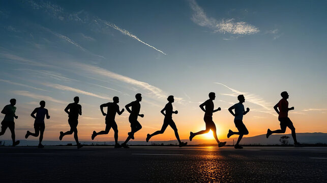 Silhouette photograph of running exercise at sunset