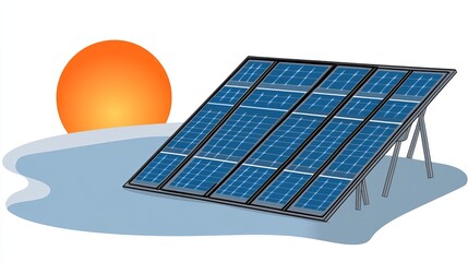Solar panels on stand, sun setting