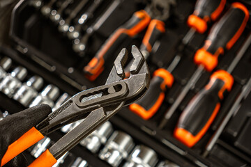 Fototapeta premium Quality tools displayed in a toolbox with well-organized pliers, wrenches, and screwdrivers ready for repair work