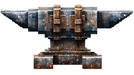 Pixelated rusty anvil, blocky design, detailed texture