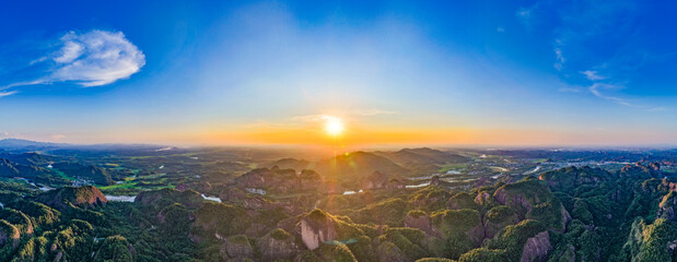 Danxia landform river natural scenery at sunrise and sunset