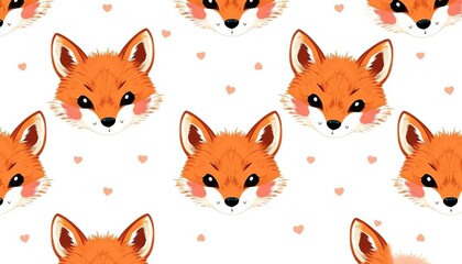Fototapeta premium Adorable fox face repeat pattern on soft pastel background, perfect for fabric, wallpaper, and stationery, creative, design