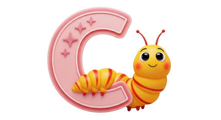 Isolated Cute Caterpillar with Letter C