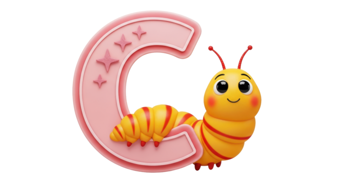 Isolated Cute Caterpillar with Letter C