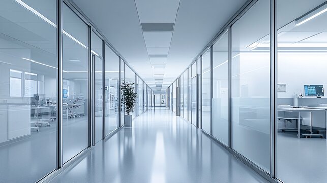Modern glass wall corridor in a contemporary office space