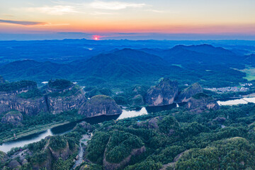 Fototapeta premium Danxia landform river natural scenery at sunrise and sunset