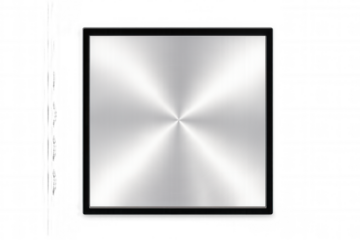 Silver metallic conical gradient inside a square black frame with transparent background, perfect for graphic design projects