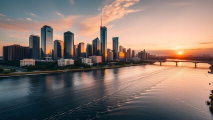 City Skyline Overlooking Swan River in Early Morning Light – Aerial View.