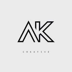 Obraz premium AK Creative Letter Logo – Minimal Line Monogram in Black Outline for Modern Branding Identity Design.