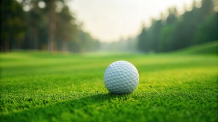 Obraz premium Golf ball on vibrant green fairway — emphasizing accuracy and game preparation