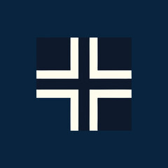 Fototapeta premium Geometric white cross symbol with Lshaped arms.