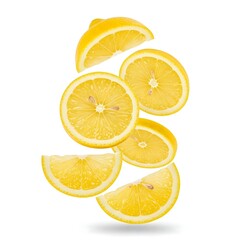 Fototapeta premium Fresh Lemon Slices in Mid-Air A Vibrant Composition