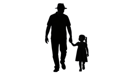 Isolated Silhouette of Father and Daughter Walking