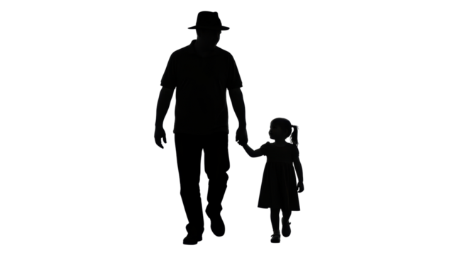 Isolated Silhouette of Father and Daughter Walking - Powered by Adobe