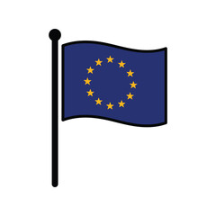 European union flag waving on pole eu stars circle symbol brussels politics europe unity