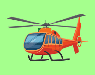Cartoon-Style Orange and Red Helicopter with a Dynamic Pose, an Exciting Image for Action-Packed Games and Aviation Posters