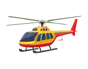 Bright Yellow and Red Rescue Helicopter Cartoon with Detailed Elements for Emergency Services and Heroic Storytelling