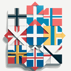 Obraz premium Stylized Nordic Cross Flags Abstract Pattern.
