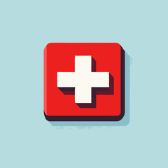 Fototapeta premium Stylized Red Square with White Cross Medical Icon.