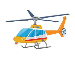 Bright modern cartoon vector of a yellow and blue civil helicopter with a sleek body ready for passenger transport