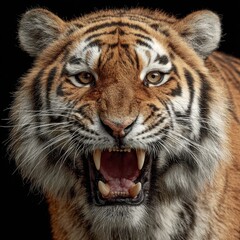 Naklejka premium Majestic Tiger Portrait with Open Mouth Captured in Detail