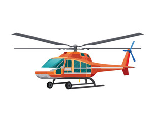 Fototapeta premium Simple cartoon illustration of a small passenger helicopter with orange and white paint scheme flying horizontally