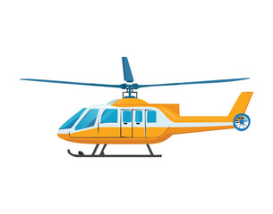 Bright Yellow Cartoon Rescue Helicopter Flying Vector Illustration for Transportation, Emergency Services, and Travel