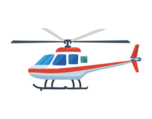 Side profile of a red and white passenger helicopter