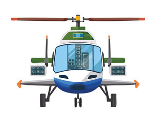 Front view modern blue and white helicopter