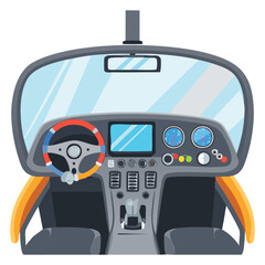 Illustration of a Helicopter Cockpit with Controls and Instruments