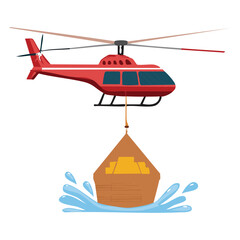 Illustration of a Red Helicopter Carrying a Hanging Cargo Load