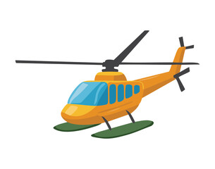 Bright yellow passenger helicopter with skids, ready for sightseeing tours or quick transport over a lush green area	