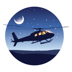 Dark transport helicopter flying under a crescent moon and stars, suggesting a secret or covert nighttime aviation mission  © firstcolor