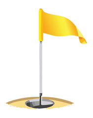 Yellow Golf Flag on a White Background, an Isolated and Versatile Image for Sports, Banners, and Golfing Promotion