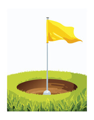 Bright yellow golf flag planted in the hole on a putting green, emphasizing focus and success in the competitive sport	