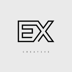 EX Creative Letter Logo – Minimal Line Monogram in Black Outline for Modern Branding Identity Design.