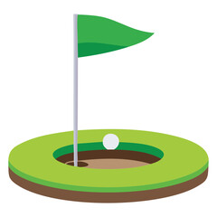 Golf ball near the hole with a green flag, ready to be putted in on the course