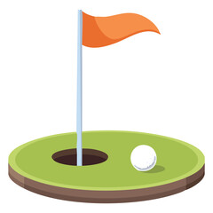 A cute vector drawing of a golf hole with an orange flag, a perfect visual for the sport of golf and aiming for a hole-in-one