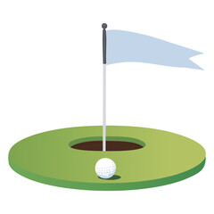 White Flag in a Golf Hole on a Clean, Simple Green
