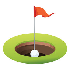 Red Flag in a Golf Hole on a Green, Isolated Illustration