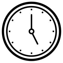 Simple black line art icon of a round analog clock face showing five oclock isolated on white background isolated on transparent background