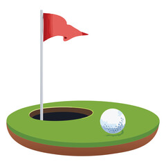 Red Flag in a Golf Hole with a Ball Just Outside the Hole
