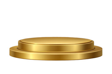 Elegant golden podium pedestal for product display, isolated on transparent background.