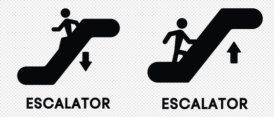 Escalator icon. Person standing on moving staircase with upward and downward arrows vector illustration. Public transport in malls and airports symbol. Automated stairway sign. 