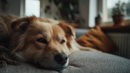 cozy living room featuring dog comfortably lying on sofa