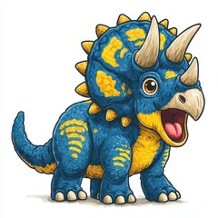 Fototapeta premium Colorful Cartoon Baby Dinosaur with Friendly Expression and Spikes