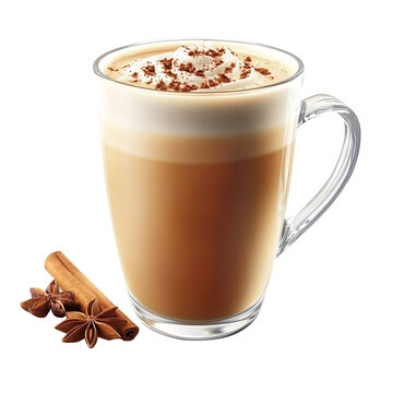 Hot chai latte isolated on transparent background