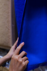 Blue plastic carpet shopping