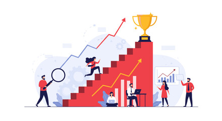 Fototapeta premium Illustrating the journey towards business success and achieving goals through teamwork and growth strategies