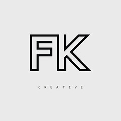 FK Creative Letter Logo – Minimal Line Monogram in Black Outline for Modern Branding Identity Design.